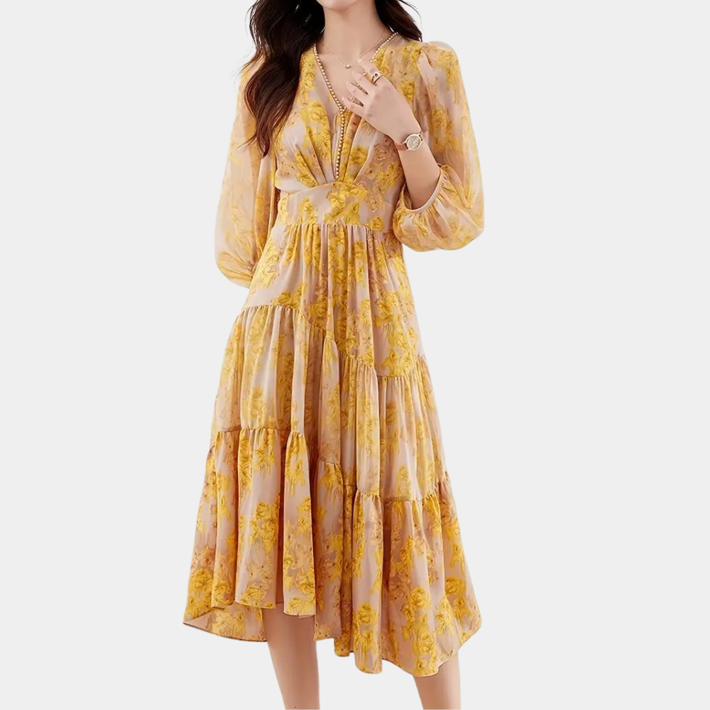 Letnie Sukienka w Kwiaty z Elastycznej Tkaniny – Maëlle-S-Trend Polska