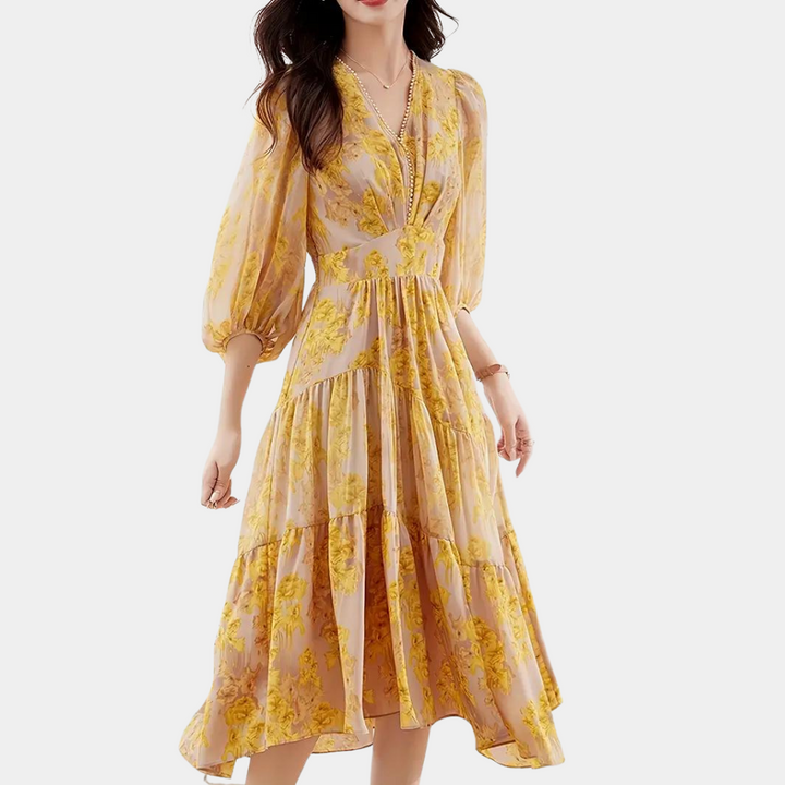 Letnie Sukienka w Kwiaty z Elastycznej Tkaniny – Maëlle-S-Trend Polska