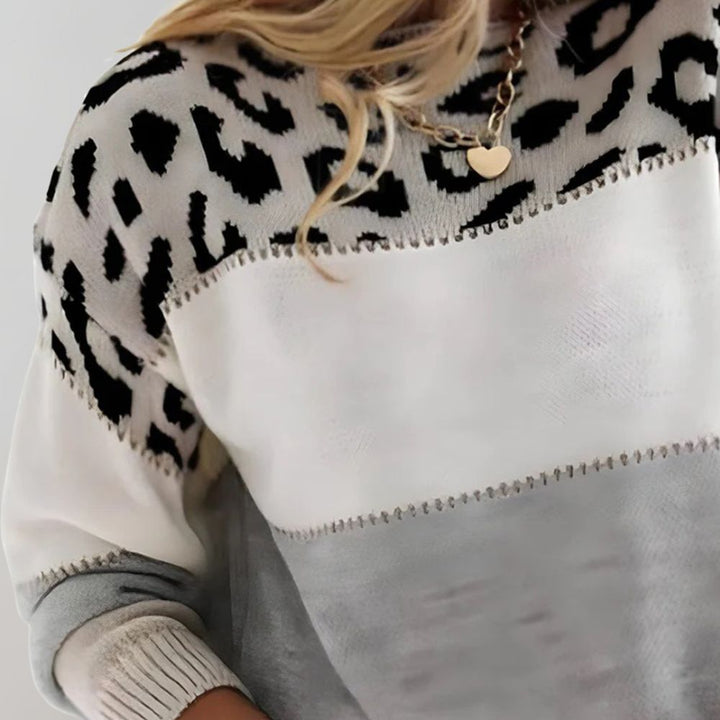 Lilly - Ciepły sweter w panterkę dla kobiet-Beżowy-S-Trend Polska