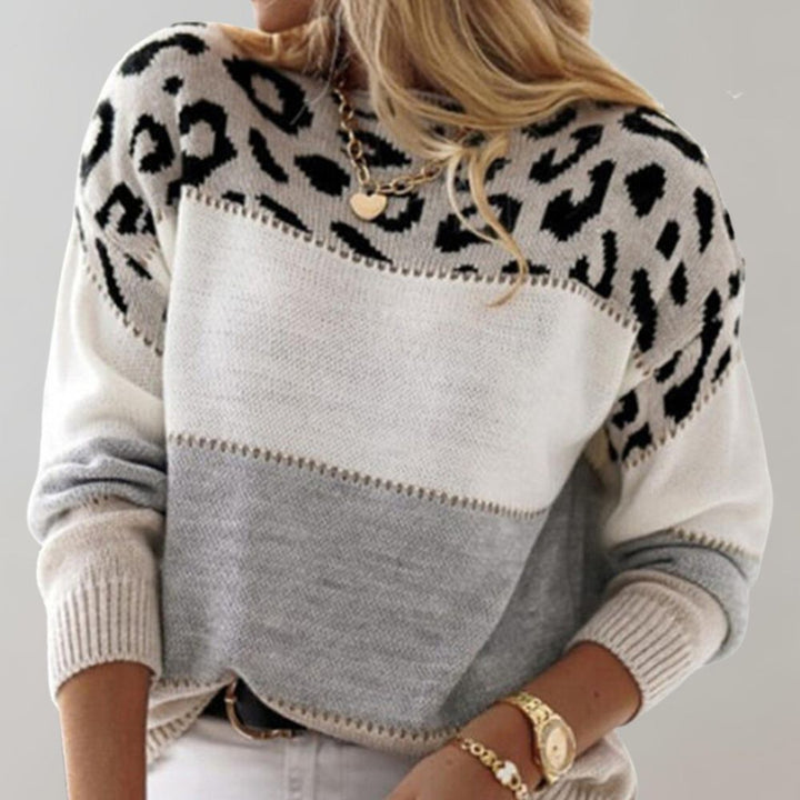 Lilly - Ciepły sweter w panterkę dla kobiet-Beżowy-S-Trend Polska