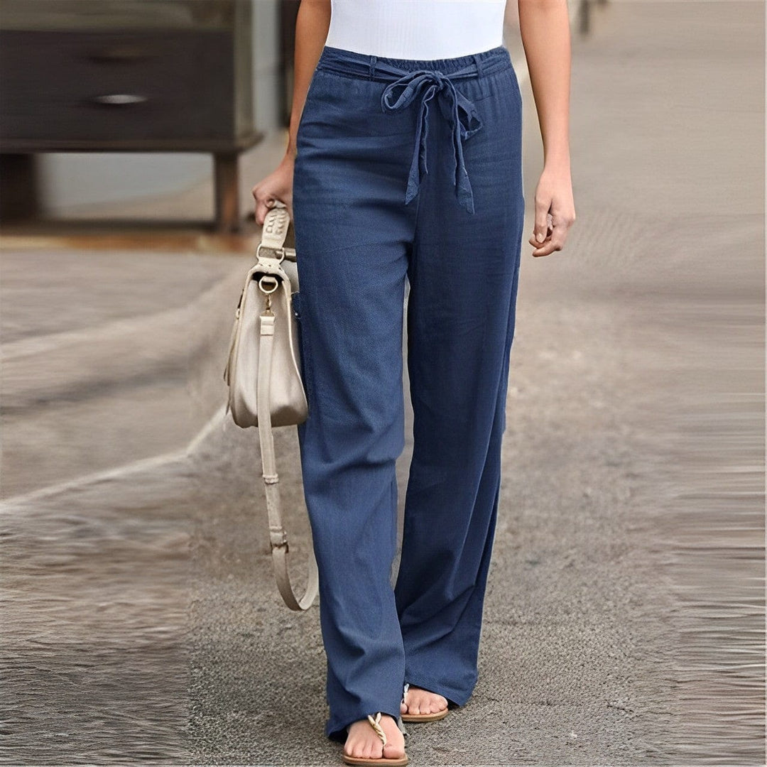 Linen Damskie Spodnie - Elise-Niebieski-S-Trend Polska