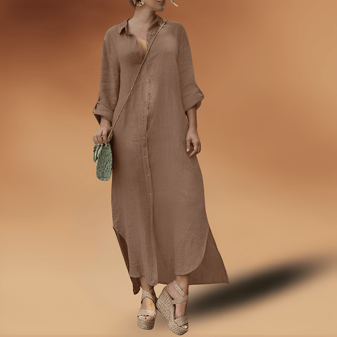 Linen Letnia Sukienka - Maya-Khaki-XS-Trend Polska