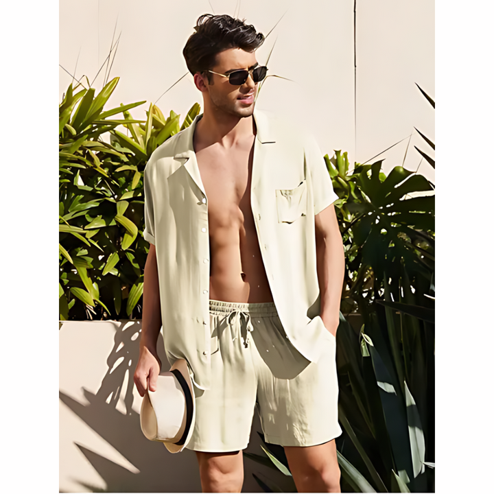 Linen Męski Zestaw Letni – Jairo-Beżowy-S-Trend Polska