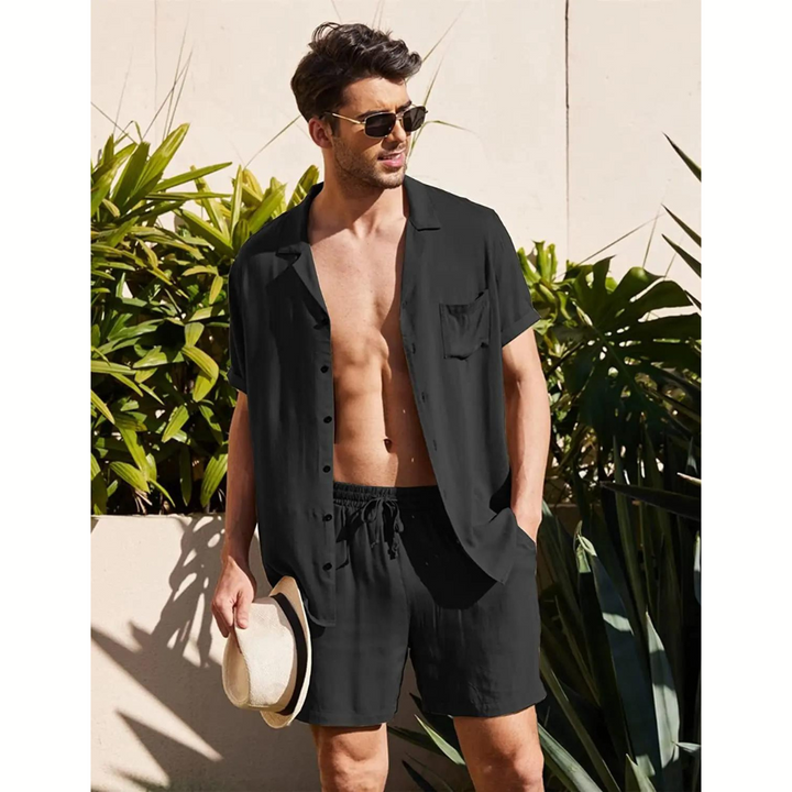 Linen Męski Zestaw Letni – Jairo-Czarny-S-Trend Polska