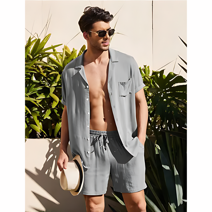 Linen Męski Zestaw Letni – Jairo-Szary-S-Trend Polska