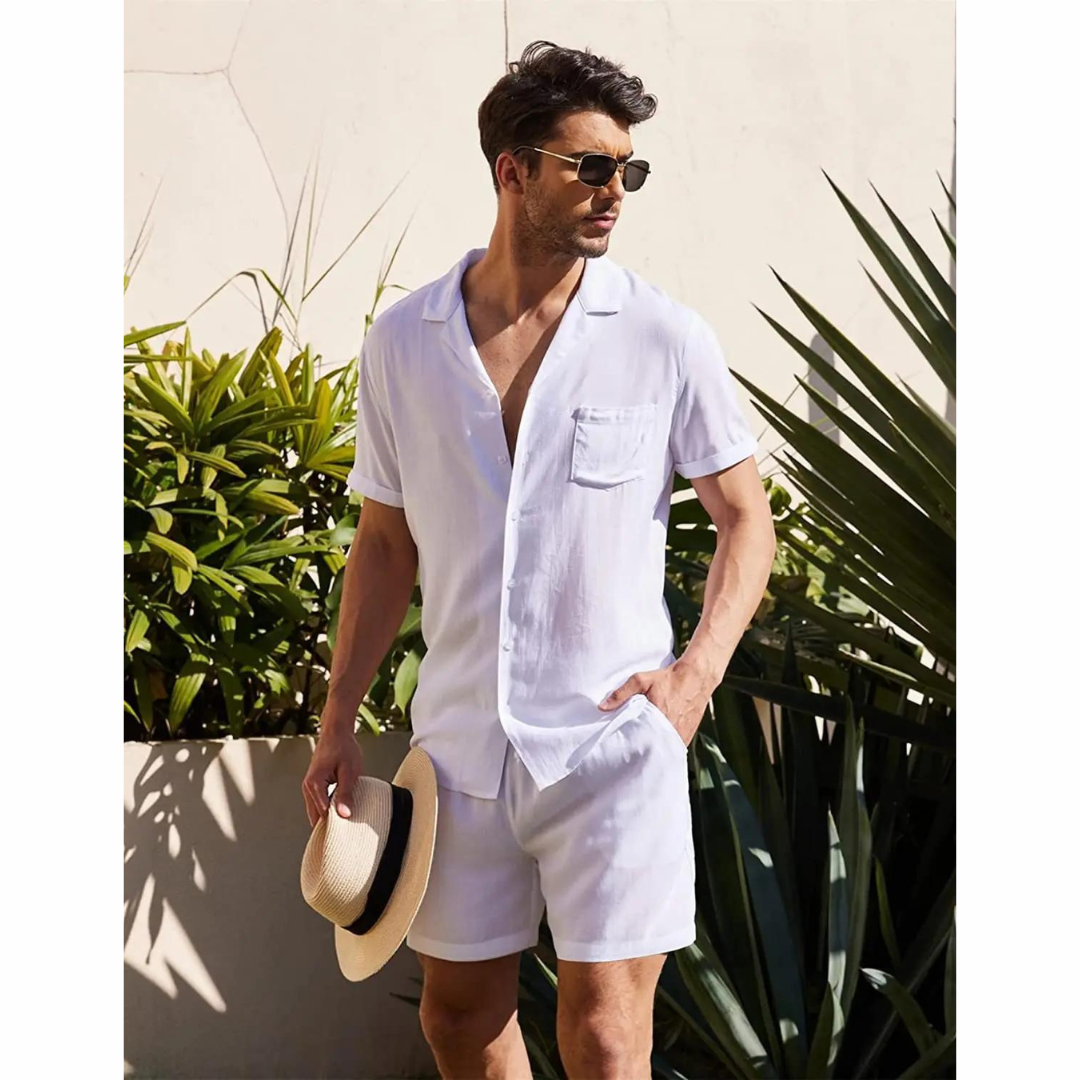 Linen Męski Zestaw Letni – Jairo-Biały-S-Trend Polska