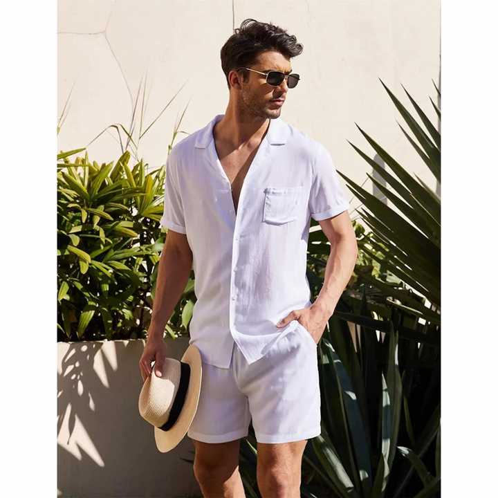 Linen Męski Zestaw Letni – Jairo-Biały-S-Trend Polska