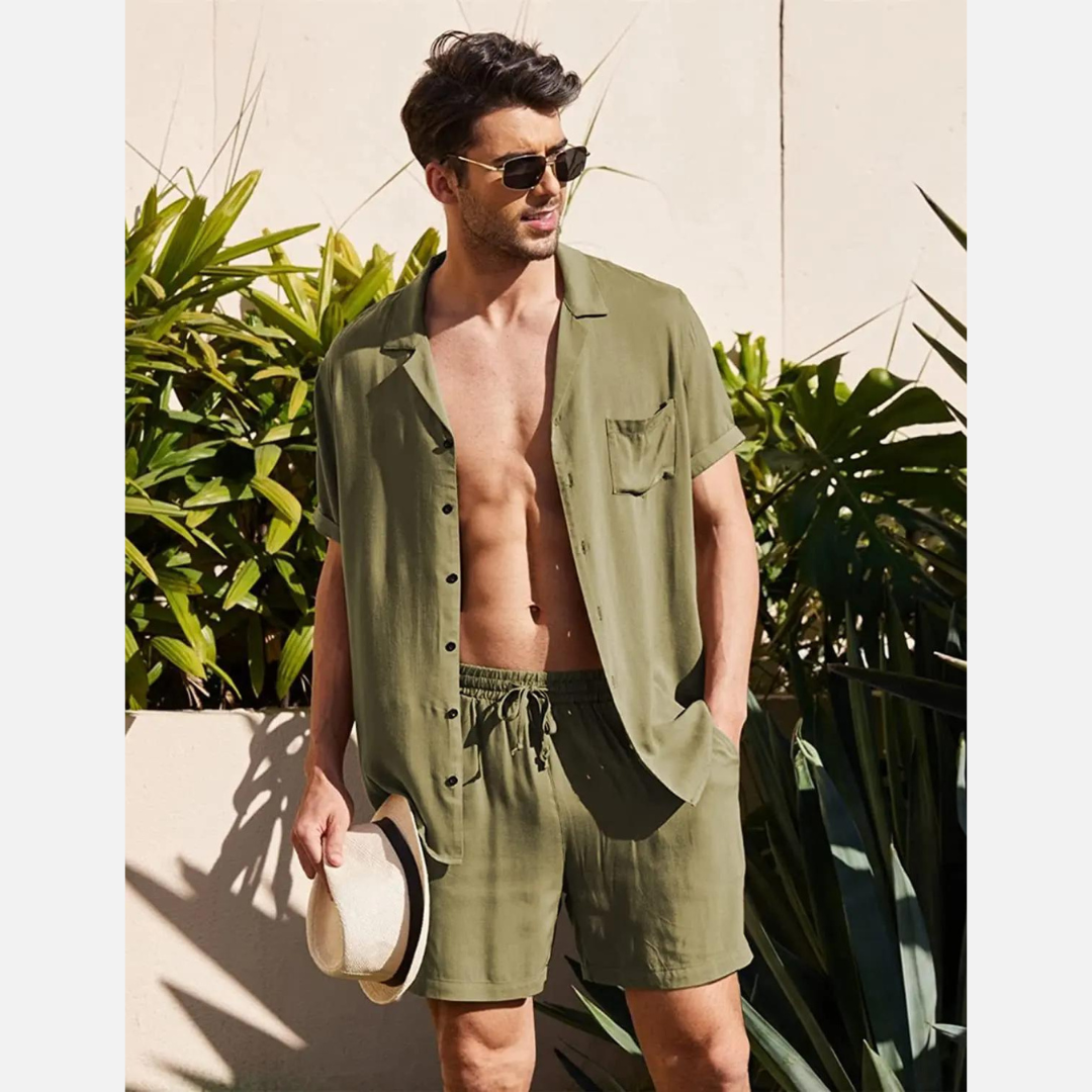Linen Męski Zestaw Letni – Jairo-Zielony-S-Trend Polska