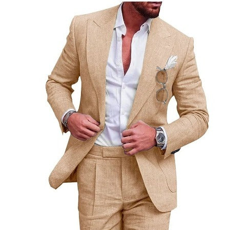 Linenowy garnitur dla mężczyzn - Felix-Beżowy-M-Trend Polska