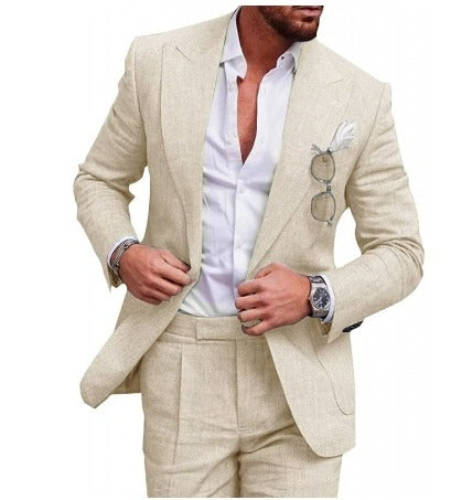 Linenowy garnitur dla mężczyzn - Felix-Szampan-M-Trend Polska