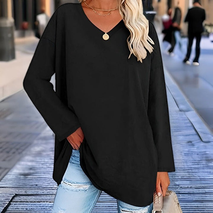 Longsleeve Damsweater met V-hals - Lucinda-Czarny-S-Trend Polska