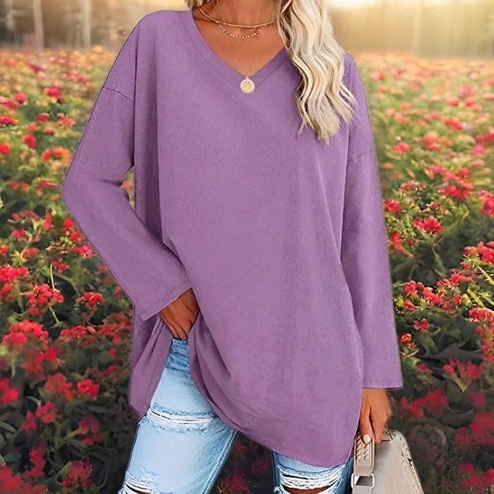 Longsleeve Damsweater met V-hals - Lucinda-Fioletowy-S-Trend Polska