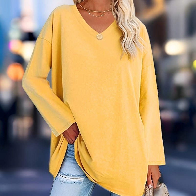 Longsleeve Damsweater met V-hals - Lucinda-Jasny żółty-S-Trend Polska