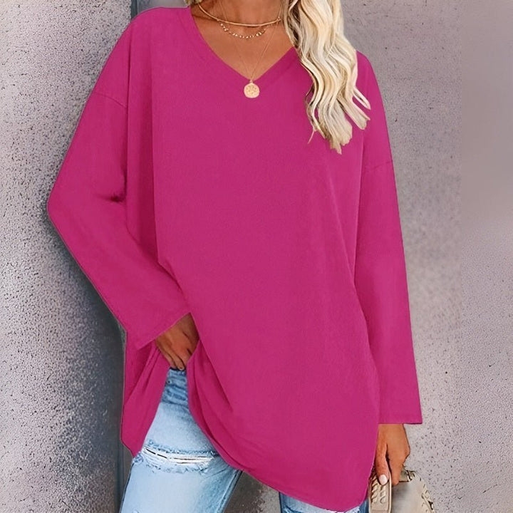 Longsleeve Damsweater met V-hals - Lucinda-Różowy-S-Trend Polska