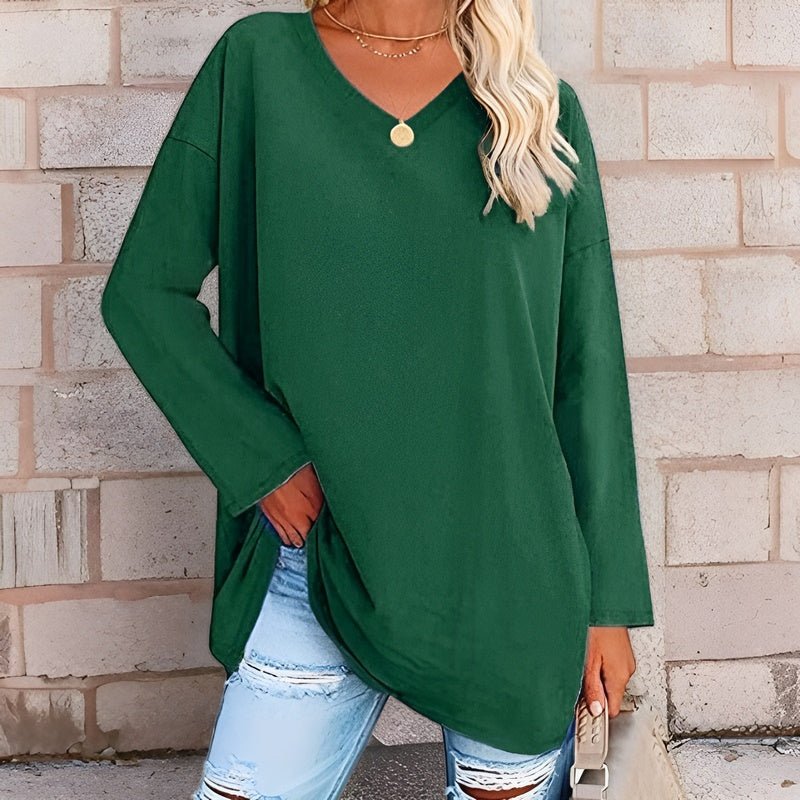 Longsleeve Damsweater met V-hals - Lucinda-Zielony-S-Trend Polska