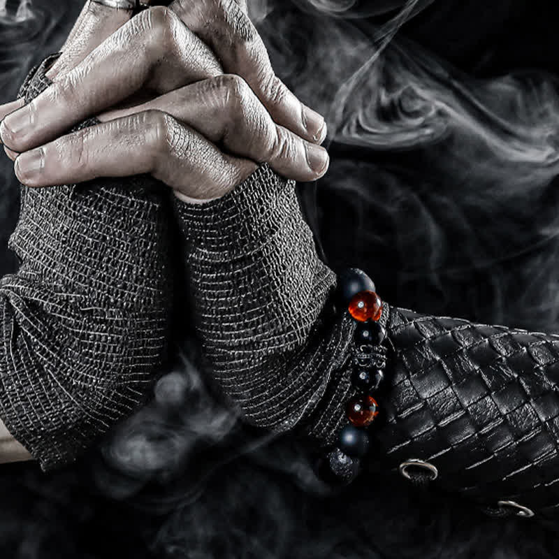 "Lord Black Warrior" Naturalne Kryształy Bransoletka z Kulkami - Ragnar-Obsidian & płatki śniegu Obsidian & lawa-14cm-Trend Polska