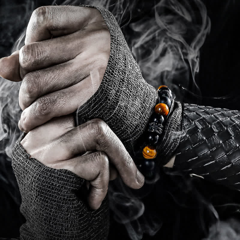 "Lord Black Warrior" Naturalne Kryształy Bransoletka z Kulkami - Ragnar-Obsidian & płatki śniegu Obsidian & lawa-14cm-Trend Polska