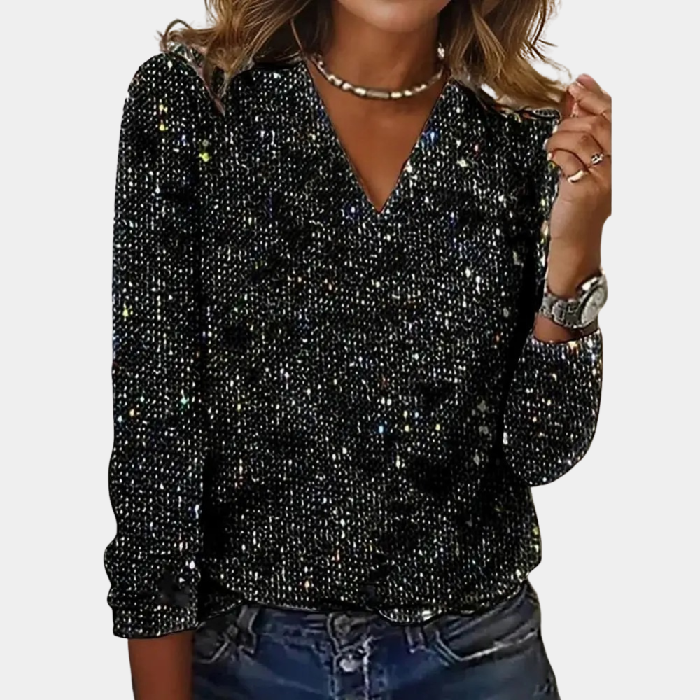 Louaya - Elegancka damska bluzka z brokatem-Czarny-S-Trend Polska