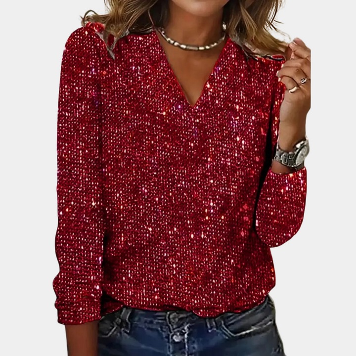 Louaya - Elegancka damska bluzka z brokatem-Czerwony-S-Trend Polska