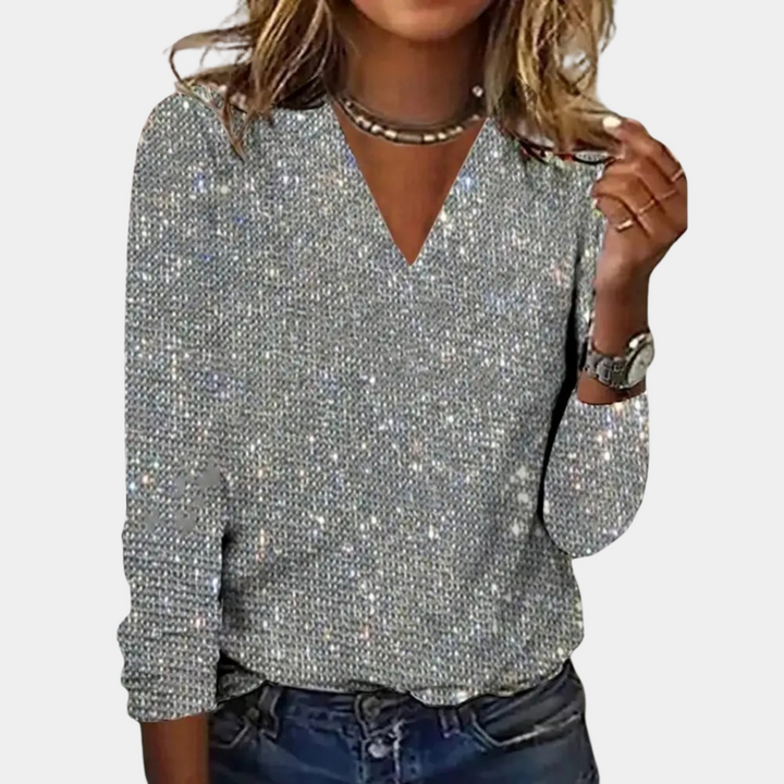 Louaya - Elegancka damska bluzka z brokatem-Srebrny-S-Trend Polska