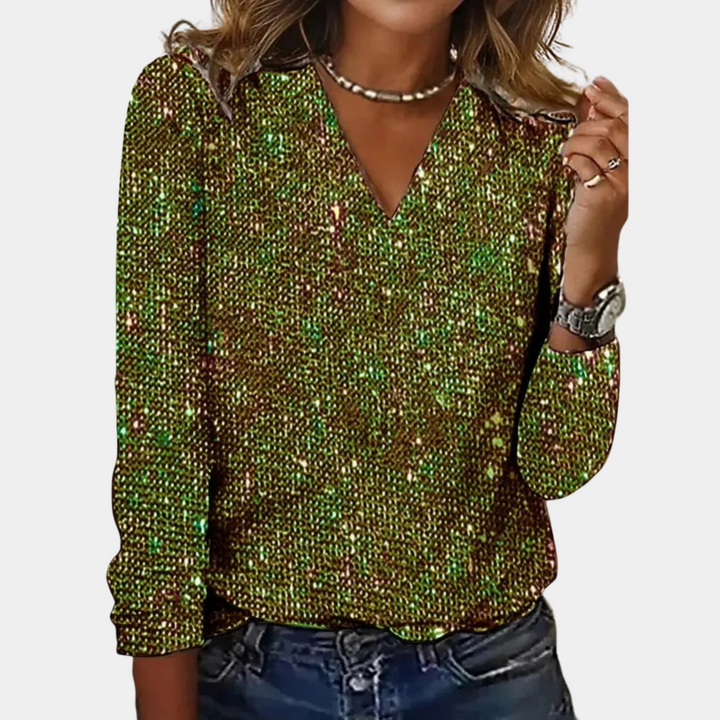 Louaya - Elegancka damska bluzka z brokatem-Zielony-S-Trend Polska