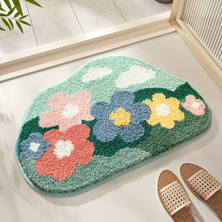 Luksusowa Mata Łazienkowa z Wzorem Kwiatowym, Extra Miękka i Absorbująca - Florina-45x70CM-Szczęśliwy Kwiatowy Las-Trend Polska