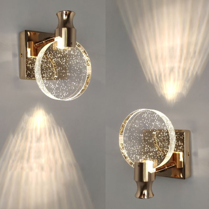 Luksusowa Okrągła Kryształowa Lampa Ścienna – Celestia-Złoto-Ciepłe światło-13cm-Trend Polska