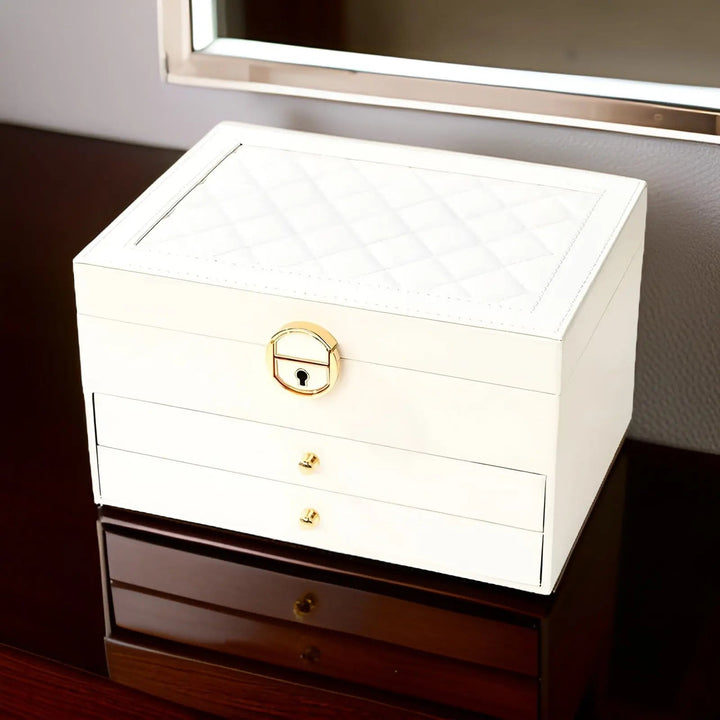 Luksusowa Wielowarstwowa Skrzynka na Biżuterię - EleganceBox-Biały-Trend Polska