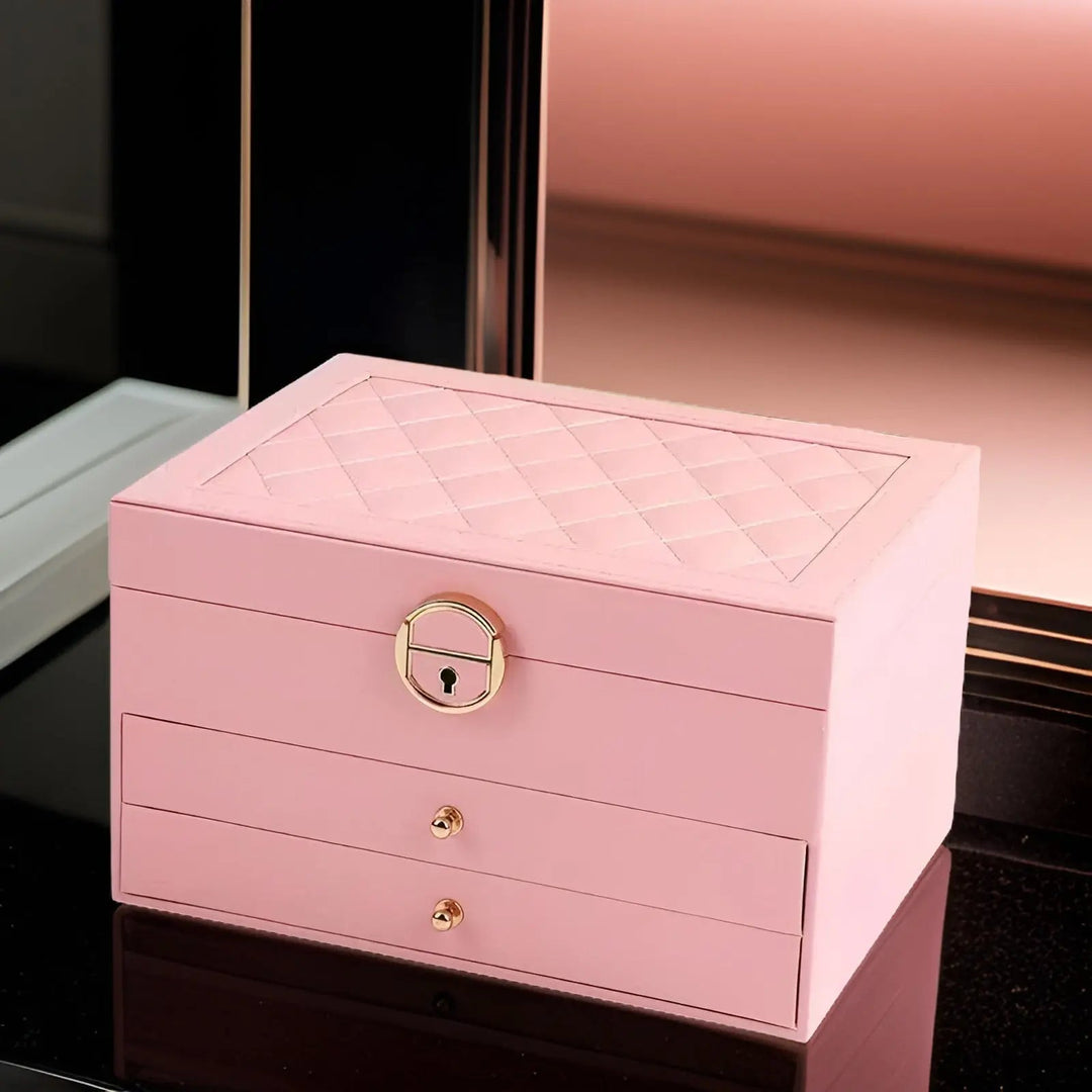 Luksusowa Wielowarstwowa Skrzynka na Biżuterię - EleganceBox-Różowy-Trend Polska