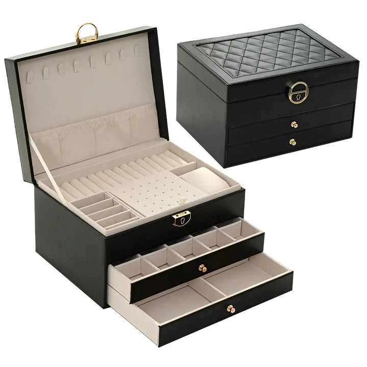 Luksusowa Wielowarstwowa Skrzynka na Biżuterię - EleganceBox-Różowy-Trend Polska