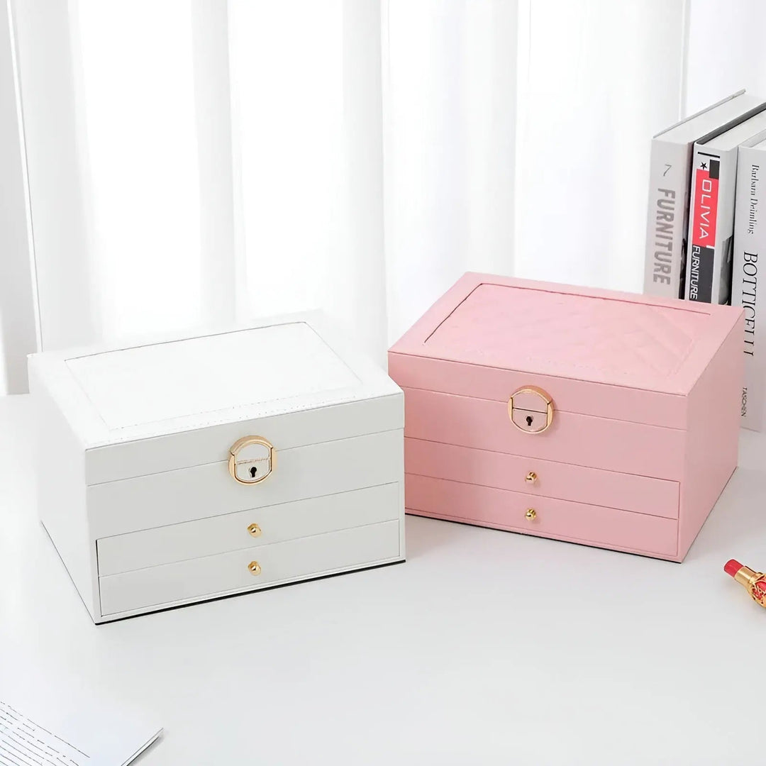 Luksusowa Wielowarstwowa Skrzynka na Biżuterię - EleganceBox-Różowy-Trend Polska