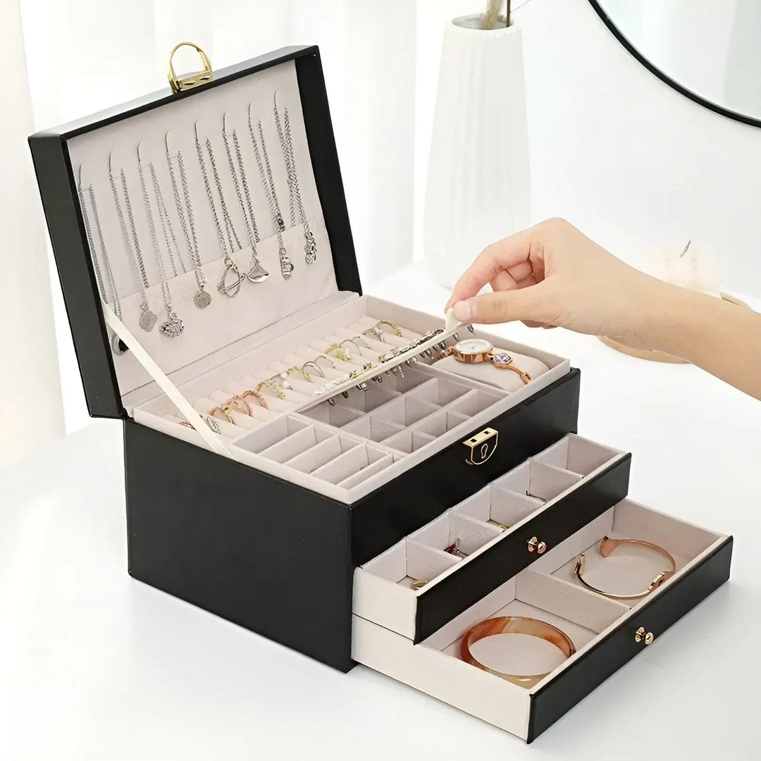 Luksusowa Wielowarstwowa Skrzynka na Biżuterię - EleganceBox-Różowy-Trend Polska
