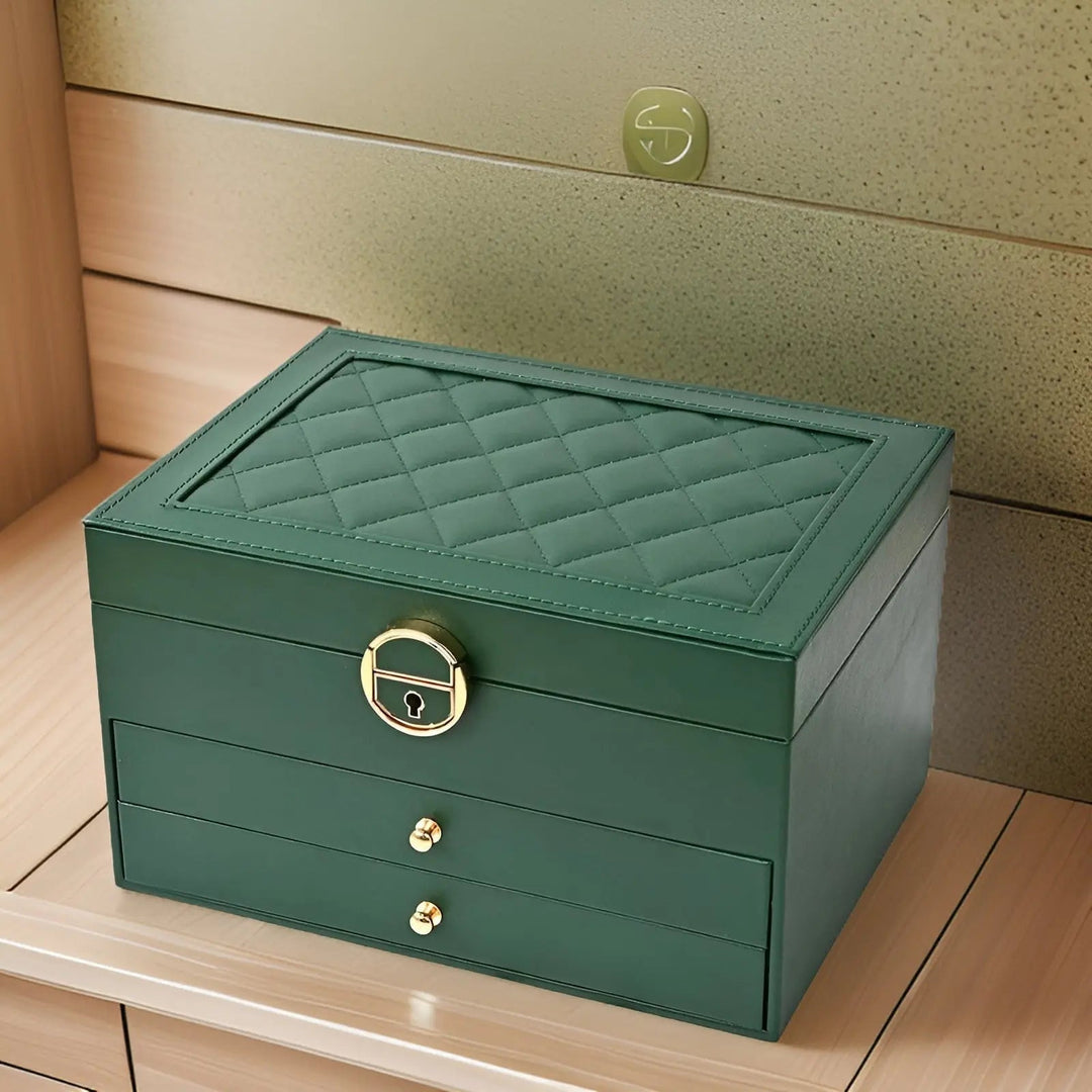 Luksusowa Wielowarstwowa Skrzynka na Biżuterię - EleganceBox-Zielony-Trend Polska