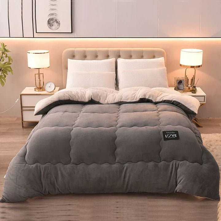 Luksusowa zimowa kołdra z podwójnego flanelowego fliśu - FrostGuard-Szary-100x150cm-Trend Polska