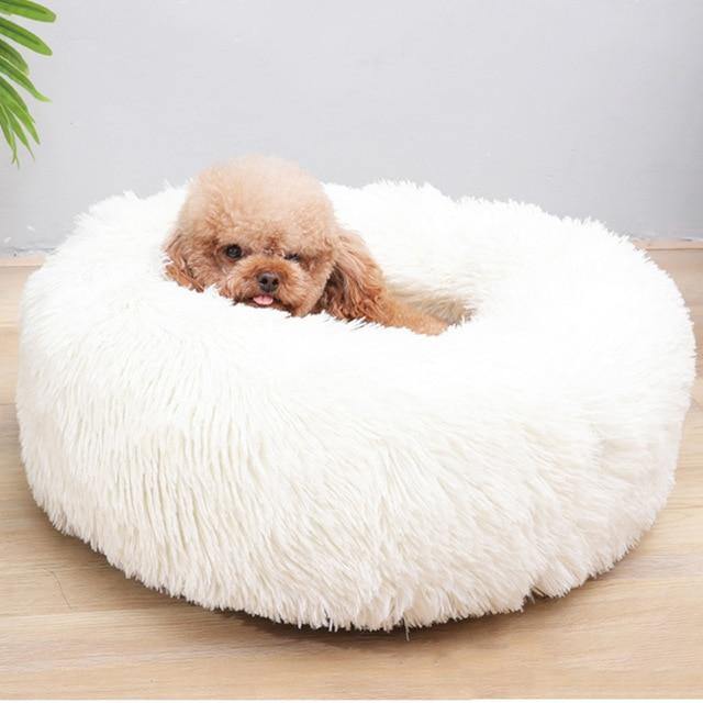 Luksusowe Miękkie Pluszowe Łóżko dla Psów - FluffyNest-S '40cm'-Biały-Trend Polska