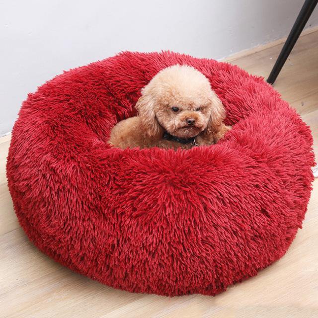 Luksusowe Miękkie Pluszowe Łóżko dla Psów - FluffyNest-S '40cm'-Czerwony-Trend Polska