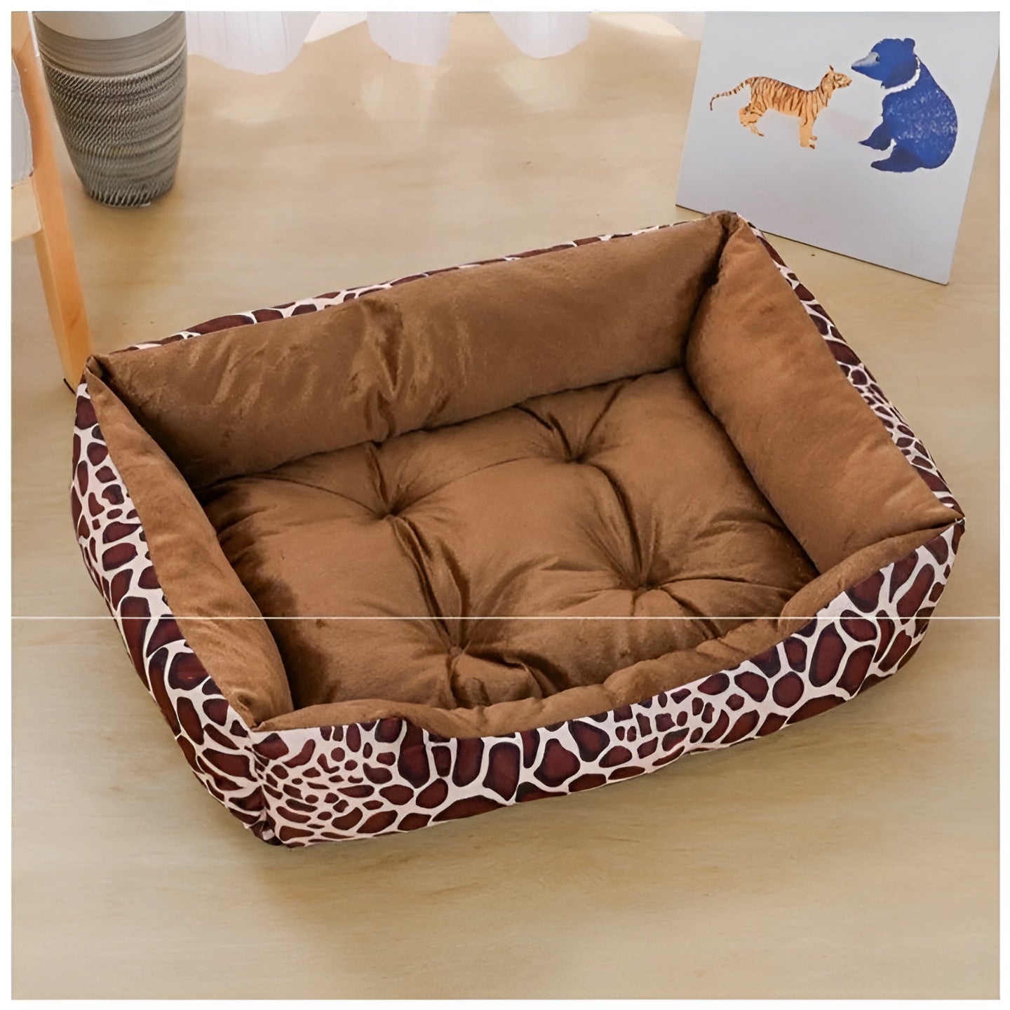 Luksusowe ortopedyczne łóżko dla zwierząt PlushNest-Wzór żyrafy-XS(40cm X 30cm)-Trend Polska