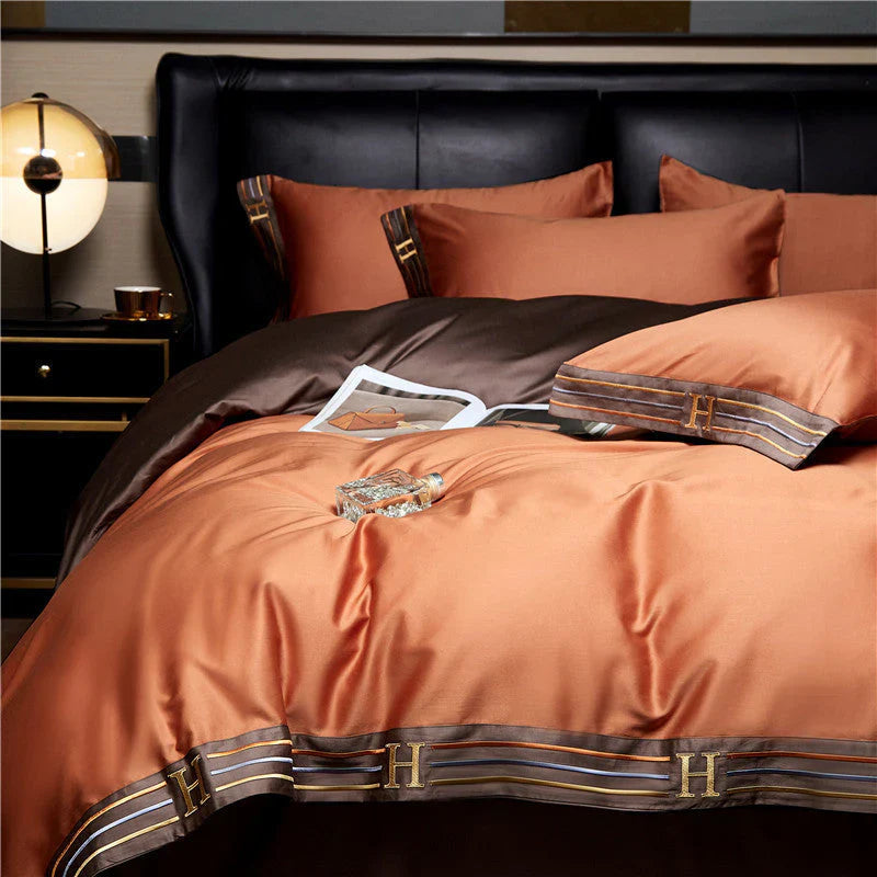 Luksusowe satynowe pościele 4-elementowe - OpulenceSleep-Pomarańczowy-1,5m 200x230cm-Trend Polska