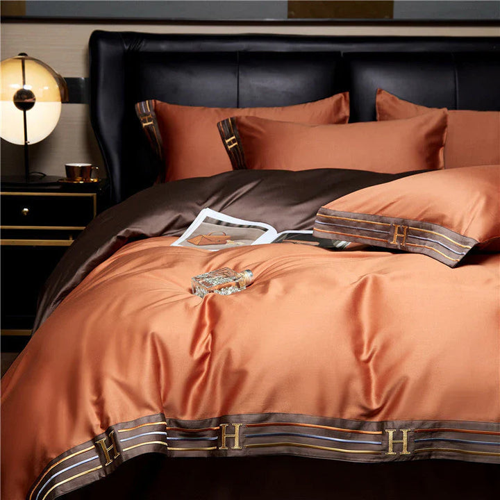 Luksusowe satynowe pościele 4-elementowe - OpulenceSleep-Pomarańczowy-1,5m 200x230cm-Trend Polska