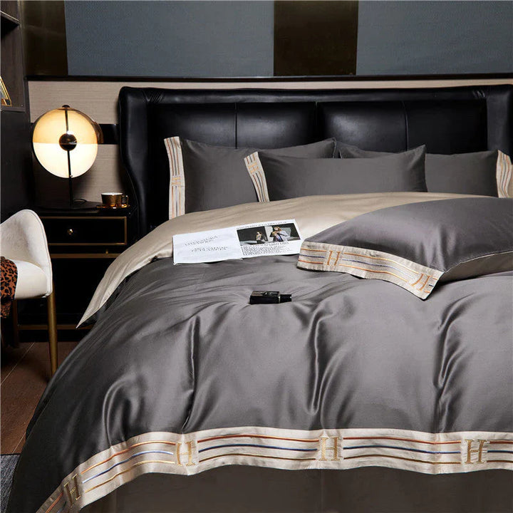 Luksusowe satynowe pościele 4-elementowe - OpulenceSleep-Szary-1,5m 200x230cm-Trend Polska
