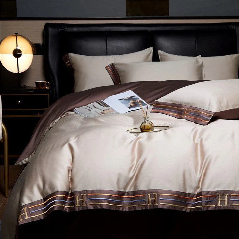 Luksusowe satynowe pościele 4-elementowe - OpulenceSleep-Szary-1,5m 200x230cm-Trend Polska