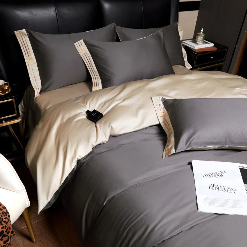 Luksusowe satynowe pościele 4-elementowe - OpulenceSleep-Szary-1,5m 200x230cm-Trend Polska