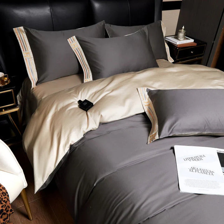 Luksusowe satynowe pościele 4-elementowe - OpulenceSleep-Szary-1,5m 200x230cm-Trend Polska