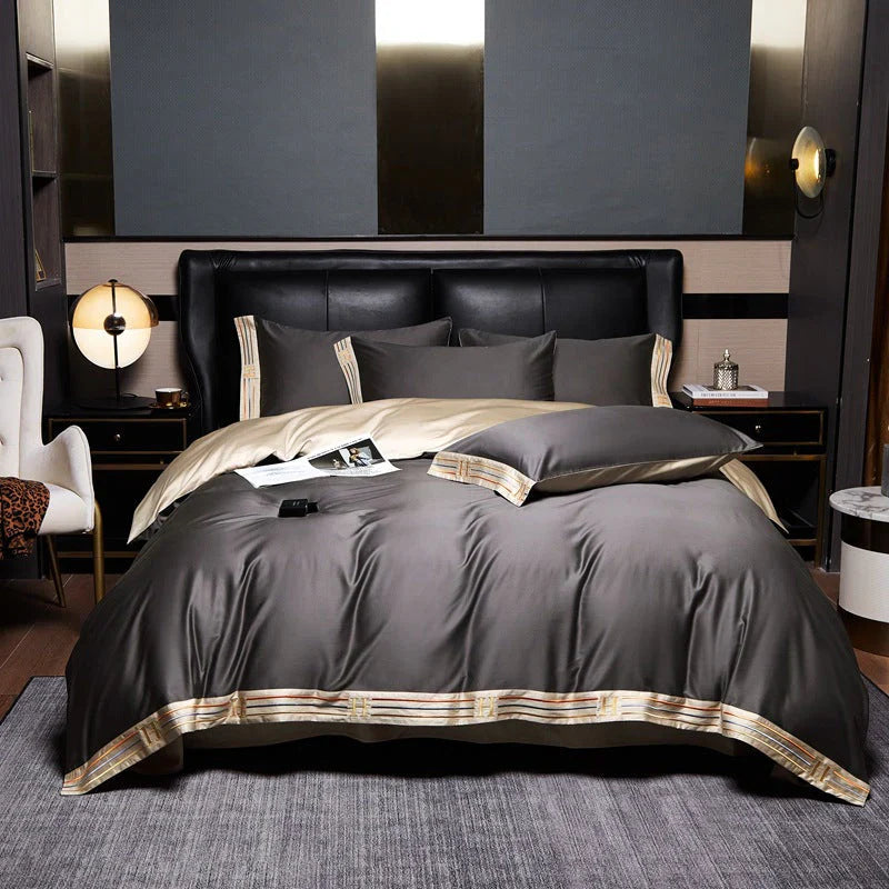Luksusowe satynowe pościele 4-elementowe - OpulenceSleep-Szary-1,5m 200x230cm-Trend Polska