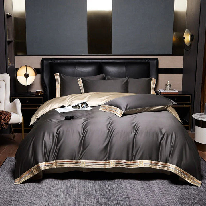 Luksusowe satynowe pościele 4-elementowe - OpulenceSleep-Szary-1,5m 200x230cm-Trend Polska
