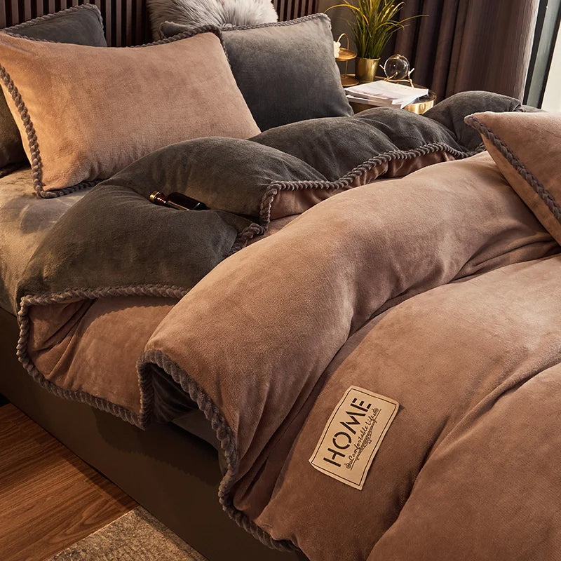 Luksusowy Fleece Pościel Zestaw - PlushHaven-Beżowy-1,5m Łóżko-Trend Polska