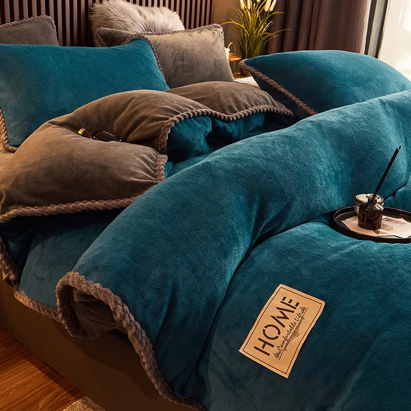 Luksusowy Fleece Pościel Zestaw - PlushHaven-Niebieski-1,5m Łóżko-Trend Polska