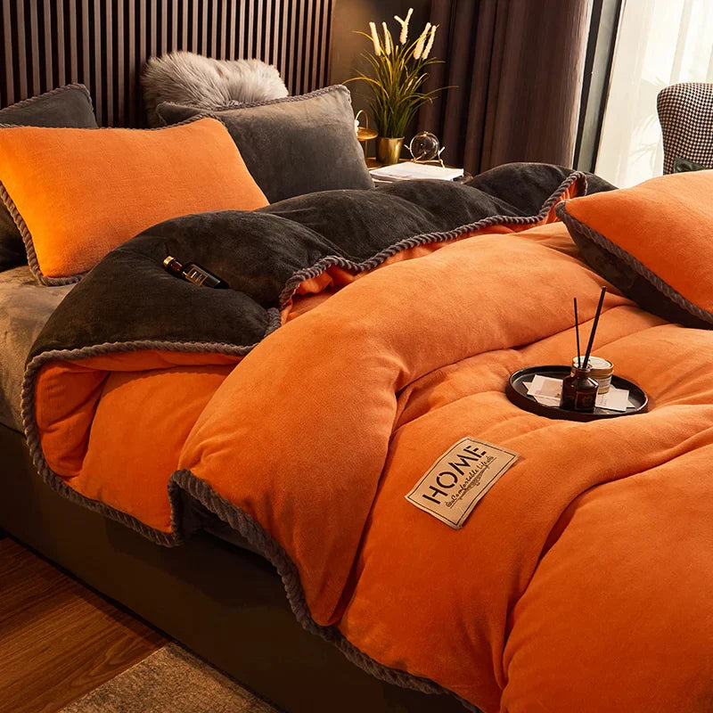 Luksusowy Fleece Pościel Zestaw - PlushHaven-Pomarańczowy-1,5m Łóżko-Trend Polska