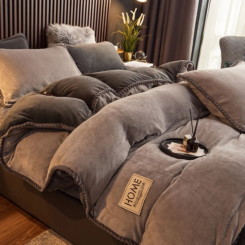 Luksusowy Fleece Pościel Zestaw - PlushHaven-Szary-1,5m Łóżko-Trend Polska