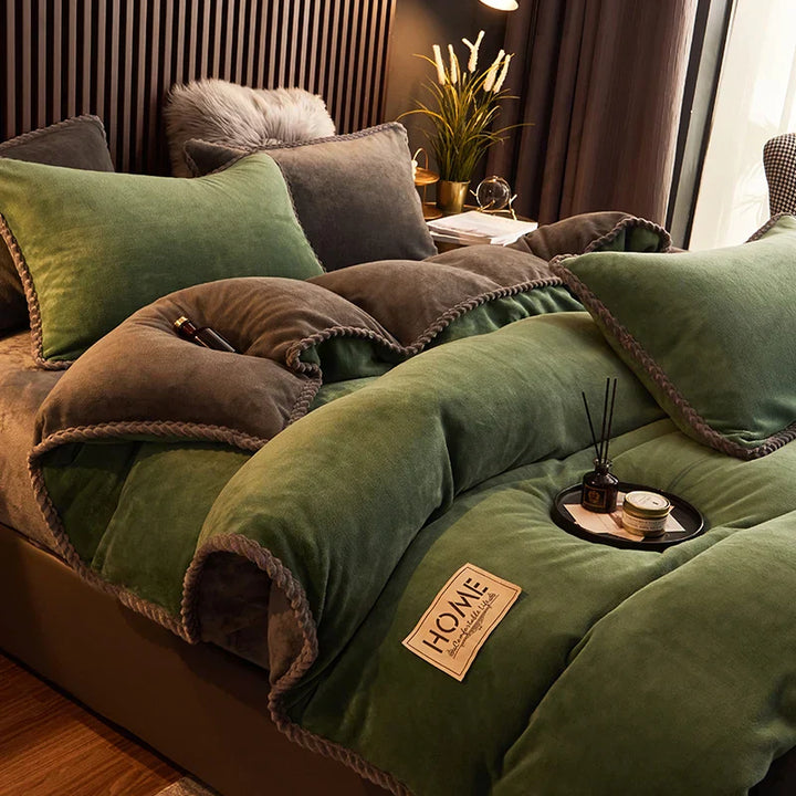 Luksusowy Fleece Pościel Zestaw - PlushHaven-Zielony-1,5m Łóżko-Trend Polska